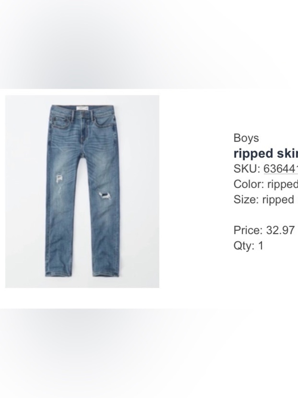 abercrombie kids Light Blue Skinny Jeans ripped size 11/12
